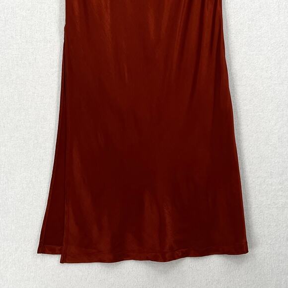ENZA COSTA Satin Bias Slip Skirt Women XS Umber Rust Maxi Side Slit Pull On NEW - Picture 10 of 16